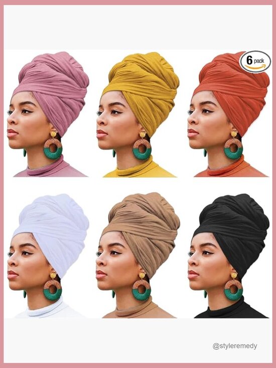 6pcs Stretch Jersey Turban Headwrap Headband Scarf Shawl Soft Urban main image 6